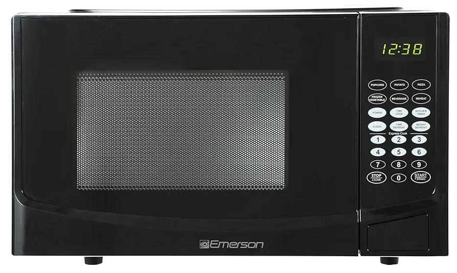 Emerson MW9255B Countertop Microwave Oven, 6 Pre-Programmed Settings, Removable Glass Turntable and Child Safety Lock, 0.9 Cu ft, 900W, Black