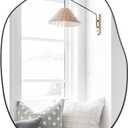 Black Mirror for Bathroom,24"x32" Wood Framed Vanity Mirror,Irregular Oval Wall Mirror Asymmetrical Aesthetic Mirror for Living Room Bedroom Entryway Horizontal/Vertical