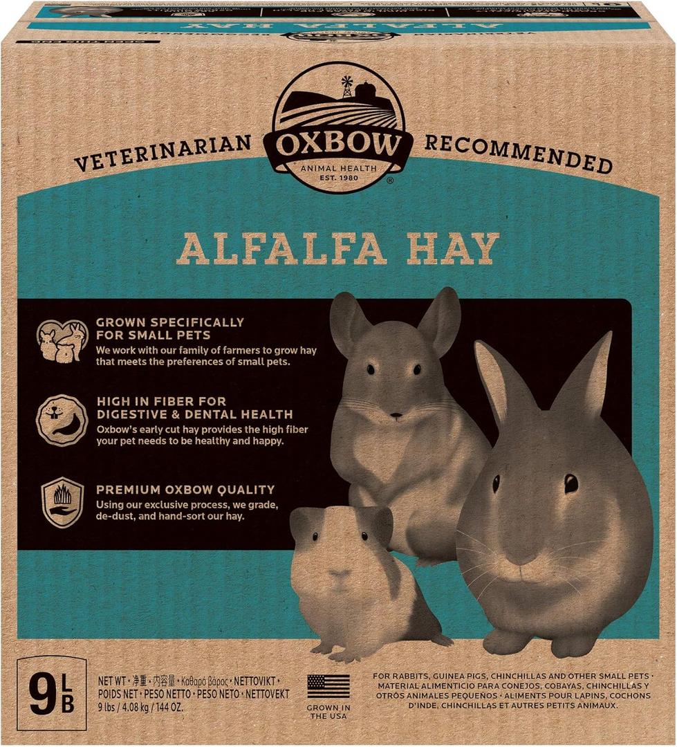Oxbow Alfalfa, Guinea Pig Hay, Rabbit Hay, Small Pet Bunny Supplies, All Natural Grass for Guinea Pig, Bunny, Chinchilla & Hamster, Oxbow Rabbit Supplies, Grown in USA, 9 lb box (9 Pound (Pack of 1))