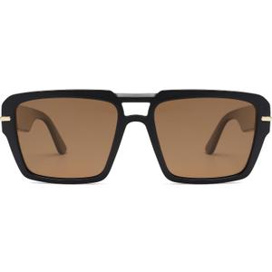 VANLINKER Polarized Trendy Square Double Bridge Aviator Sunglasses for Women Men Retro Vintage Shades VL9835 (Black Frame Brown Lens)