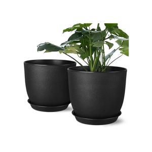 Ferlypote Plant Pots 8 Inch Set of 2, Flower Pots with Multi Mesh Drainage Holes, Planters for Indoor Outdoor Garden Plants and Flowers (Black)