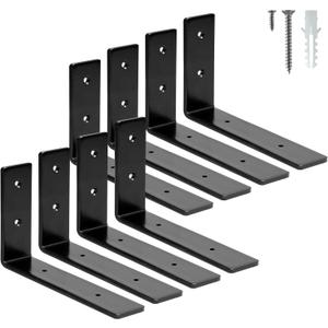 ELSKER&HOME Shelf Brackets 6 Inch, 8 Pack Floating Shelf L Brackets for Shelves Support, Black Metal Heavy Duty Shelf Brackets for DIY Decorative