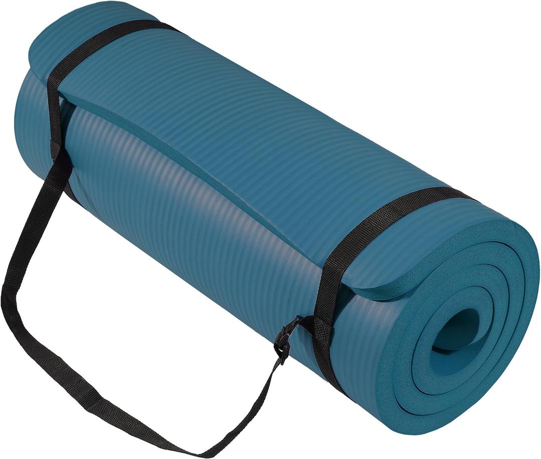 Signature Fitness Extra Thick High-Density Foam Yoga Mat Multiple Thicknesses (1/2" & 1") / Multiple Colors Double-Sided Non-Slip Surface with Carrying Strap for Pilates, Yoga & Home Workouts