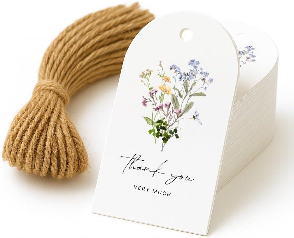 50 Thank You Gift Tags with String Attached, Small Thank You for Celebrating with Us Gift Bag Tags for Presents and Personalized Party Favors - Baby Shower, Wedding, Bridal Shower, Birthday, Floral