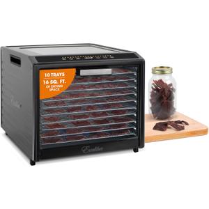 Excalibur Electric Food Dehydrator Performance Series 10-Tray with Adjustable Temperature Control Includes Stainless Steel Drying Trays Glass Door Top View Window and LED Display Progress Bar, Black