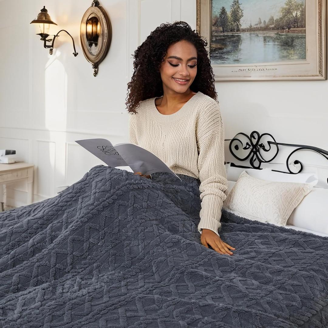 Electric Heated Blanket Throw Size 50"x60", Ultra Soft Sherpa Fleece, 5 Heat Levels & 3-Hour Auto-Off, Fast Heating for Cozy Winter Comfort, Dark Gray (04-dark Grey)