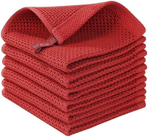 Homaxy 100% Cotton Waffle Weave Kitchen Dish Cloths, Ultra Soft Absorbent Quick Drying Dish Towels, 12 x 12 Inches, 5-Pack, Brick Red