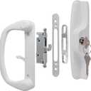 Sliding Glass Patio Door Handle Replacement Set with Key Cylinder and Mortise Lock 45° Keyway Pull Handles, Fits 3-15/16" Hole Spacing, 1-1/4" to 2" Thick Doors, Non-Handed, White