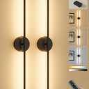 Ouyulong Battery Operated Wall Sconces Set of 2, 8000mAh Wireless Rechargeable 3000-6000K Dimmable 350° Rotate Wall Light with Remote for Living Room, Bedroom 31.6in Black