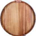 Extra Large 22INCH Premium Acacia Wood Tray Round Ottoman Tray with Handles Wooden Serving Tray Multi-Use for Dinner Breakfast in Bed Coffee Table Snack Entertaining Guests