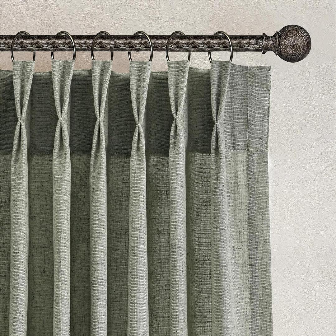 Sage Green Curtains 90 Inches Long for Living Room Bedroom Pinch Pleat Light Green Linen Textured Window Curtains Aesthetic Neutral Decor Privacy Boho Semi Sheer Drapes 90 Inch Length 2 Panels