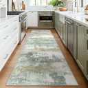 Runner Rug for Hallway Kitchen, 2x12 Machine Washable Runners Rug for Entryway, Soft Modern Abstract Throw Rugs, Low Pile Floor Cover with Non Slip Backing, Light Green