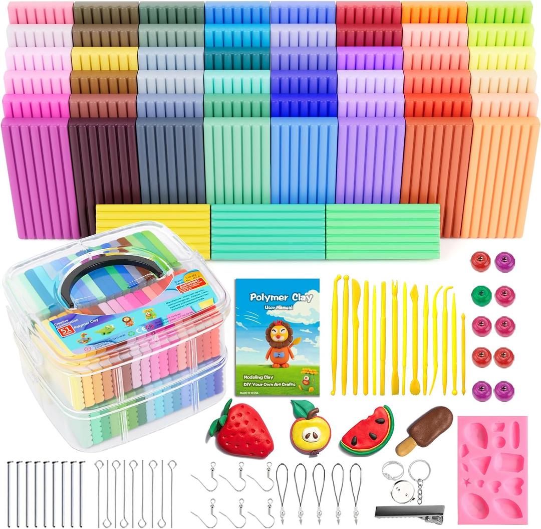 CiaraQ Polymer Clay Starter kit, Oven Bake Modeling Clay with Sculpting Tools, 51 Colors, 2.84 lbs