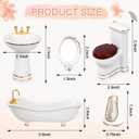 1:12 Dollhouse Miniature Porcelain Bathroom Set 5Pcs White Ceramic Toilet Basin Bathtub Mirror Miniature Furniture with 15Pcs Doll Accessories Comb,Bathball,Water Cup,Toothbrush Toothpaste