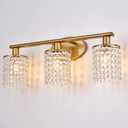 Gold Bathroom Light Fixtures, Crystal 3-Light Vanity Light, Modern Vanity Lights Over Mirror