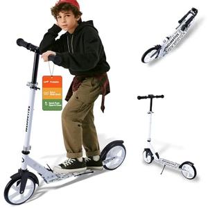 Kick Scooter for Kids Ages 6+, Teens & Adults, Adjustable Handlebars, Rear Brake, Big Wheel Foldable Scooter for Indoor & Outdoor