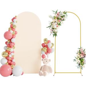 Wokceer 6 FT Wedding Arch Backdrop Stand and Arch Cover Metal Arch Stand with Arch Stand Cover for Birthday Party Wedding Ceremony Bridal Baby Shower Event Decor (Beige)