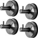 YOHOM Suction Cup Hooks Shower Towel Holder Stainless Steel Vacuum Bathroom Shower Hook Suction Towel Rack Kitchen Organizer for Bathrobe Loofah Washcloth Brushed Black 4 Pcs