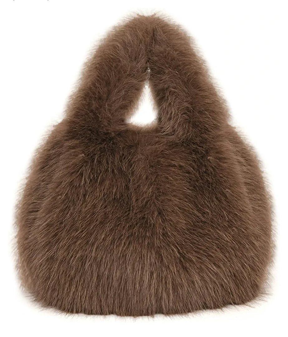 Winter Handbags For Women Faux Fur Fluffy Bag Cute Tote Bag Fur Purse Furry Handbag Bucket Bag (Brown)