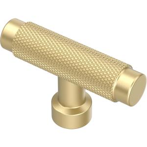 Alzassbg 10 Pack Brushed Gold Cabinet Knobs, 2.1 Inch(55mm) Diameter T Bar Knurled Kitchen Knobs for Cabinets and Drawers AL6017MGP