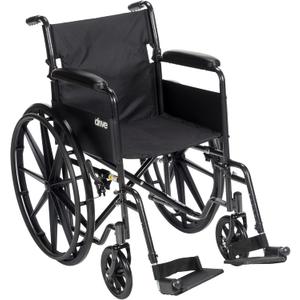 Drive Medical Silver Sport 1 Folding Transport Wheelchair - Lightweight Mobility Support - Full Armrests - Removable Swing-Away Footrests - Durable Steel Construction - Compact Folding Frame - Black
