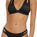 BECCA Women's Color Prism Halter Bikini Top, Adjustable, Tie Back, Swimwear Separates (Black)