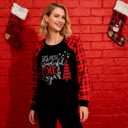 TAOHONG Merry Christmas Sweartshirt for Women Xmas Buffalo Plaid Tree Tops Color Block Snowflake Print Long Sleeve Shirt (Black, S)