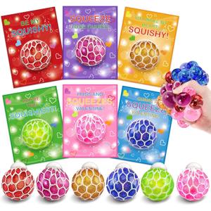 Valentines Day Cards for Kids School, 24 Pack Valentines Cards for Kids Classroom with Stretch Squeeze Balls Toys, Valentines Day Gifts for Kids Exchange, Ideal Valentines' Party Favors