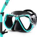 Greatever Dry Snorkel Set,Panoramic Wide View Anti-Fog Scuba Diving Mask,Professional Snorkeling Gear for Adults Kids (Small, Black Green)