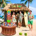 Luau Inflatable Tiki Cooler 47" Super Large Capacity (100+ Cans), Tropical Party Pool Beach Essentials, Instant Setup Portable Drink Cooler for Hawaiian Themed Outdoor Entertaining