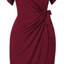 oten Womens Deep V Neck Ruffle Sleeve Sheath Casual Cocktail Party Work Faux Wrap Dress (L)