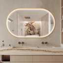 40"x24" Oval Led Mirror for Bathroom, Gold Metal Framed Lighted Vanity Mirror with Lights, Anti-Fog Light Up Mirror with 3 Colors Dimmable, Frontlit, Shatterproof, Horizontal/Vertical