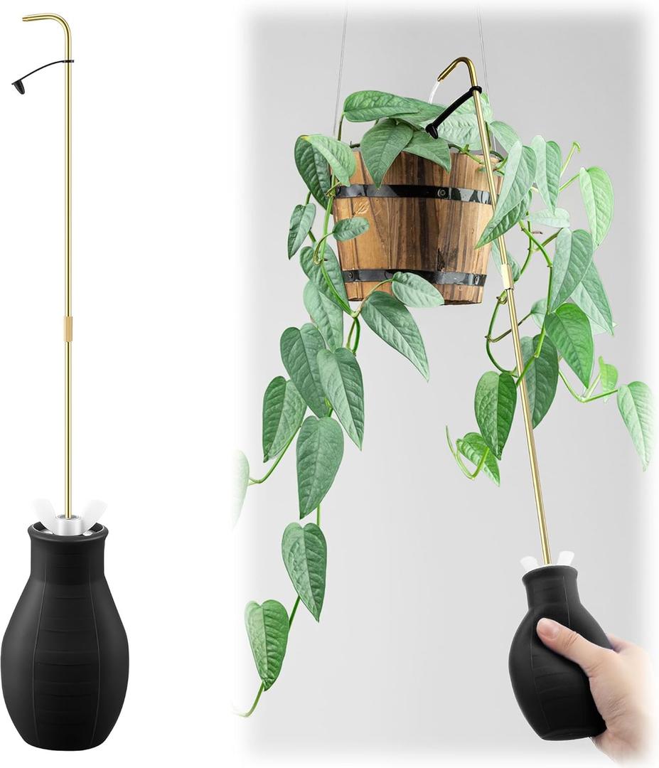 Dreyoo Squeeze Bottle for Hanging Plants, 19" Long Spout Plant Watering Bottle, Easy Squeeze Indoor/Outdoor Watering Can Alternative, Precise Sprinkling for Hanging Baskets, Houseplants, 8oz (Black)