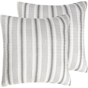 Levtex Home - Camden - Euro Shams (Set of 2) - Quilt Back Stripe - Subtle Famhouse Stripe - Grey and Cream - (26x26in.), No Insert