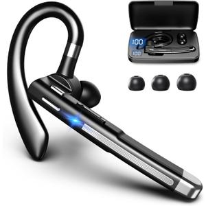 Bluetooth Headset, Wireless Bluetooth Earpiece with mic Trucker Headset for Phone Case Office Phones Built-in Microphone Manos Libres Noise Cancelling (Black)