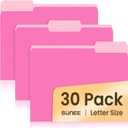 SUNEE File Folders, 30 Pack Manilla Folders 8.5 x 11, Colored File Folders Home Office School Supplies for Documents Files Paper, Neon Pink