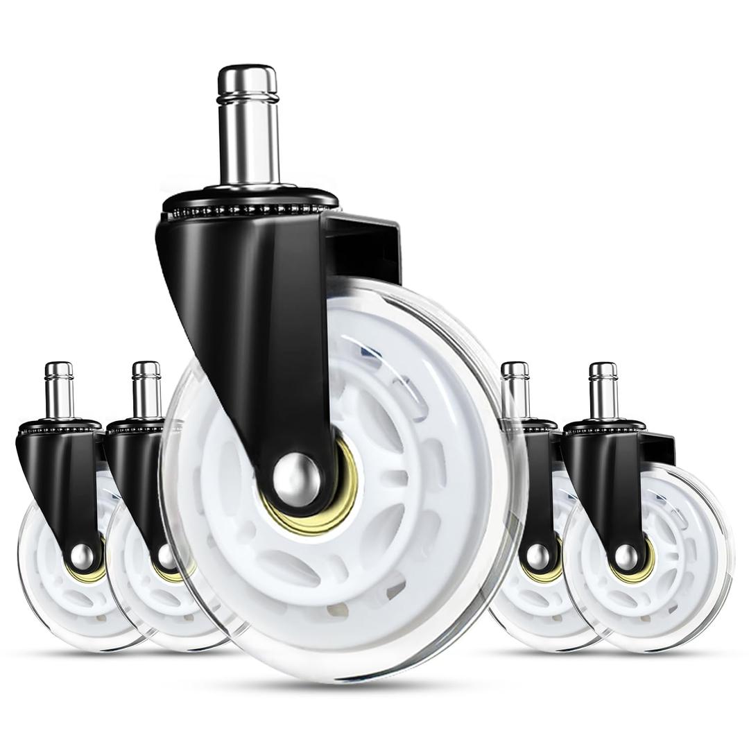 RidRed Gaming Chair Wheels - Heavy-Duty Office Chair Wheels - Replacement Rubber Casters - Universal Fit 3 Inch Chair Casters, Noise Free, Fits 98% Chair, for All Floor, White