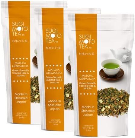SUGIMOTO TEA Japanese Matcha Genmaicha Green Tea Loose Leaf 3.5 oz (100 g) Pack of 1