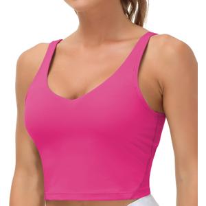 THE GYM PEOPLE Womens' Sports Bra Longline Wirefree Padded with Medium Support (X-Small, Bright Pink)