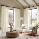 Beige Linen Curtains Pinch Pleated - 84 Inches Long Semi Sheer Curtains for Living Room with Rings Back Tab 2 Panels Set Light Filtering Farmhouse Drapes