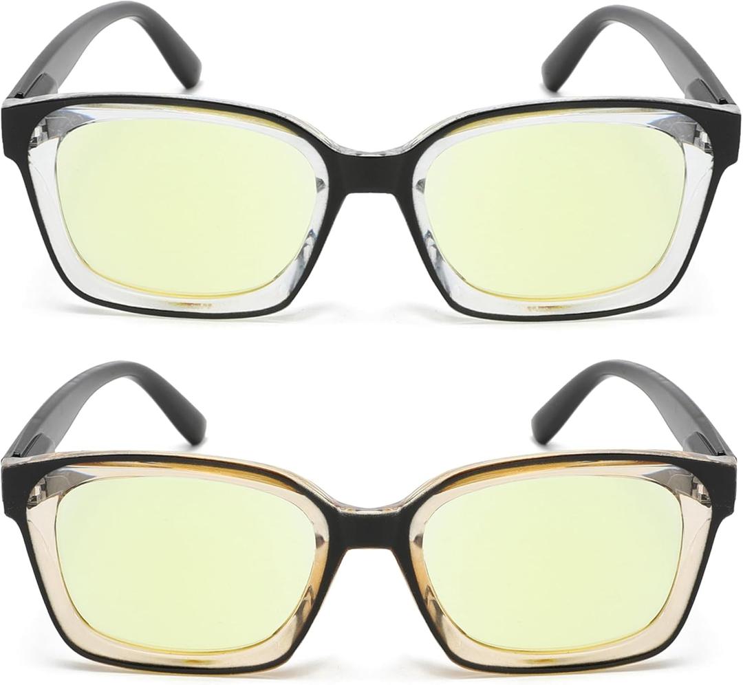 Auto Focus Glasses, 2 Pack Automatic Zoom Night Vision Reading Glasses for Women Men Blue Light Blocking Readers (Black & Light Brown)