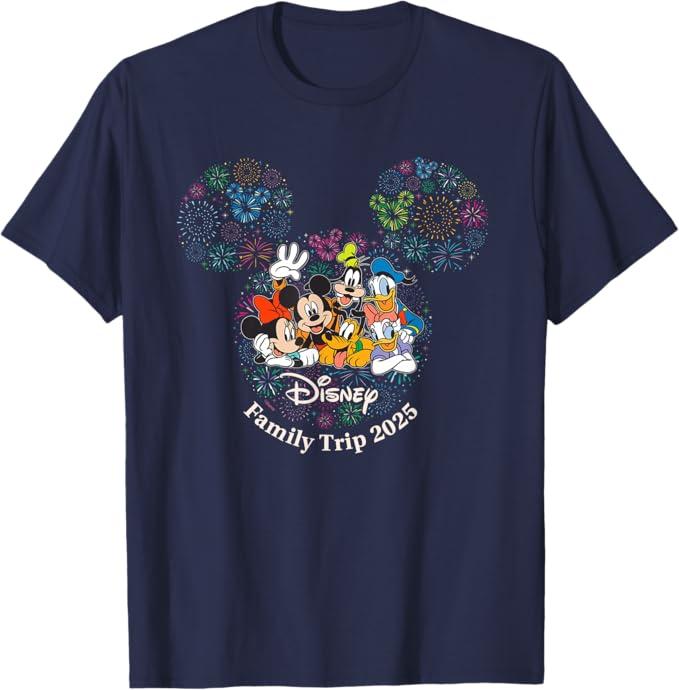 Disney Mickey & Friends Fireworks Vacation Family Trip 2025 T-Shirt Large Navy Blue