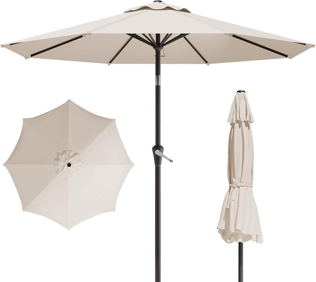 10FT Patio Umbrella, Outdoor Umbrella with Push Button Tilt and Crank, 8 Sturdy Ribs, UV Protection & Waterproof Market Umbrella for Pool, Backyard, Beach,Deck (Cream White)