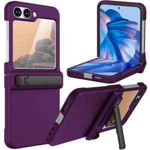 TDTOK Design for Samsung Galaxy Z Flip 6 Case, Ultra Slim Hard PC Z Flip 6 Full Body Protective Case with Hinge Protection and Back Scree Protector and Foldable Kickstand Purple