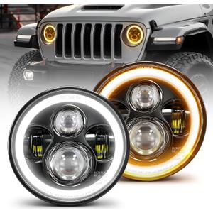 7 Inch LED Headlights Round Halo Angel Eyes DOT Approved 2PCS Classic LED Headlights with White DRL Amber Turn Signal H6024 High/Low Beam Lights for Wrangler JK TJ LJ CJ