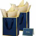 UoeRing 12 Pack Thank You Gift Bags with Handles 9.5x7.5x3.75 inch Gift Bags Medium Size Gift Bag with Tissue Paper and Card for Wedding Birthday Bridesmaid Holidays Mother's Day (Navy Blue)