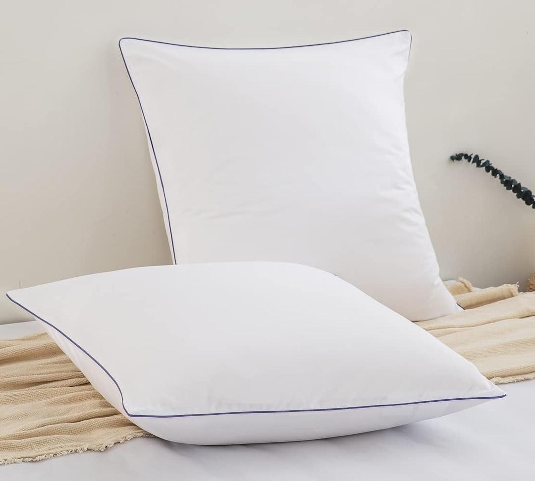DAUAOTO Euro Shams 26"x26" Square Pillow Cushion Cover 2 Pieces Set Microfiber (White with Decorative Navy Piping)