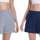 Auriviz Women's Sweat Shorts Comfy Lounge Running Shorts Gym Summer Casual High Waisted Athletic Shorts with Pockets 2Pcs Black Navy Blue L