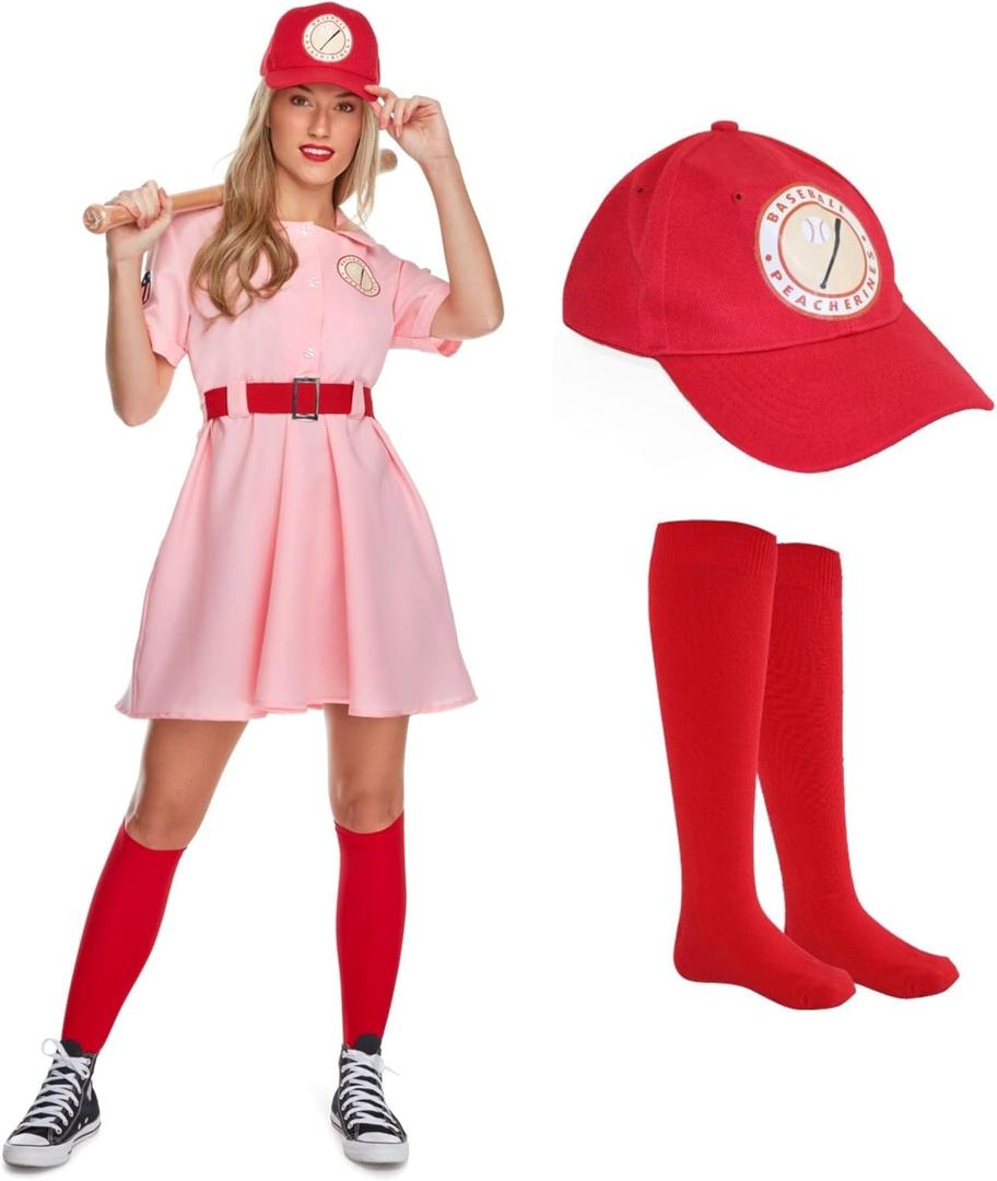 Morph - Pink Baseball Costume - Dottie Baseball Costume - Halloween Costumes For Women - Movie Character Costume Plus Size (Medium)