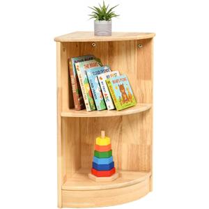 WINGYZ Rubber Wood Corner Cabinet, 2-Tier Montessori Shelf, 2 Shelf Bookcase Toy Storage Organizer, Montessori Bookshelf for Kids Rooms, Classroom, Playroom, Nursery, Daycare, Child-Safe, 11.8"D x 11.8"W x 23.6"H